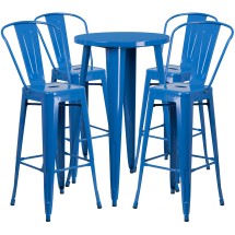 Flash Furniture CH-51080BH-4-30CAFE-BL-GG 24" Round Blue Metal Indoor/Outdoor Bar Table Set with 4 Cafe Stools