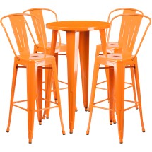 Flash Furniture CH-51080BH-4-30CAFE-OR-GG 24&quot; Round Orange Metal Indoor/Outdoor Bar Table Set with 4 Cafe Stools