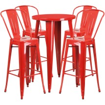Flash Furniture CH-51080BH-4-30CAFE-RED-GG 24&quot; Round Red Metal Indoor/Outdoor Bar Table Set with 4 Cafe Stools