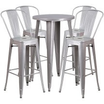 Flash Furniture CH-51080BH-4-30CAFE-SIL-GG 24" Round Silver Metal Indoor/Outdoor Bar Table Set with 4 Cafe Stools