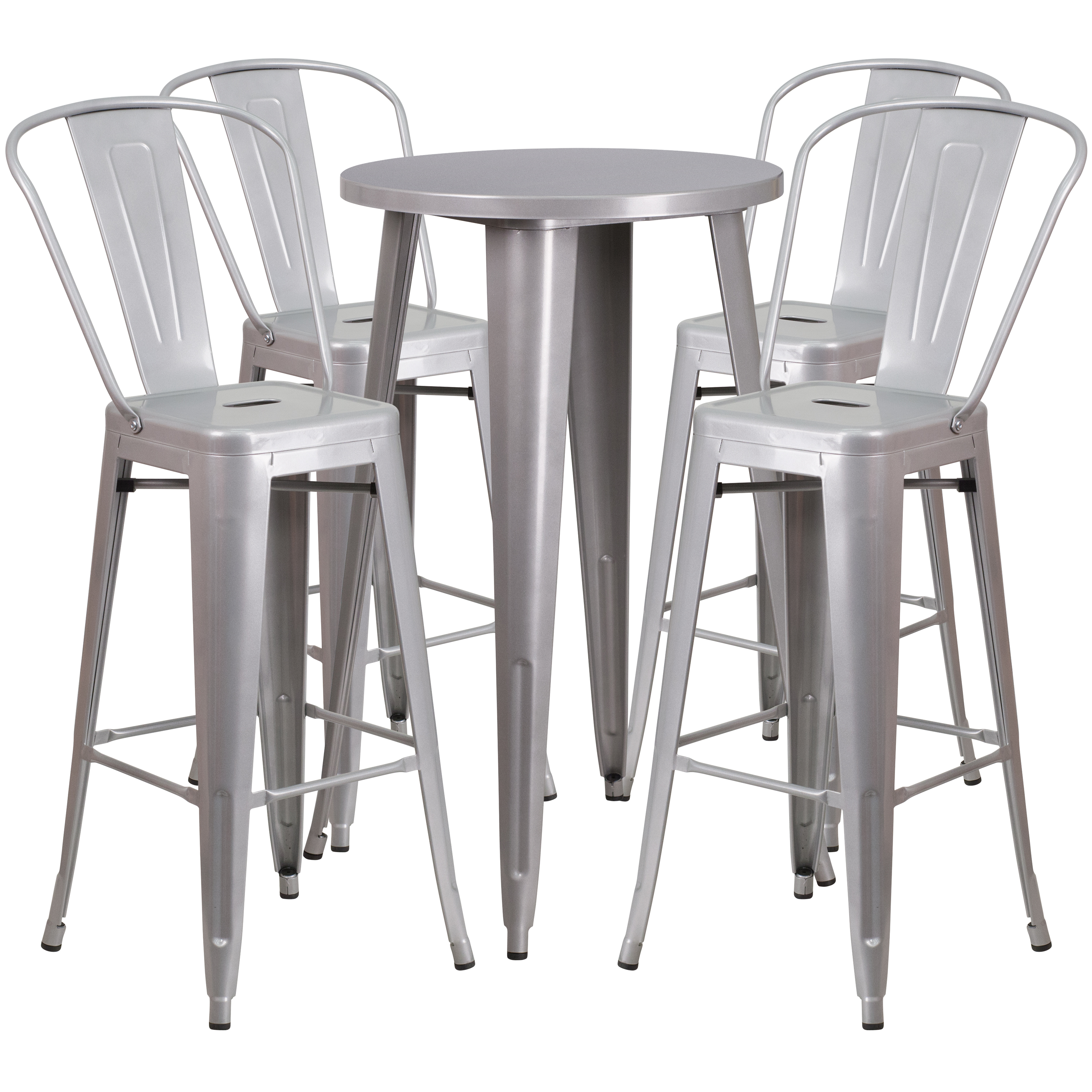 Flash Furniture CH-51080BH-4-30CAFE-SIL-GG 24" Round Silver Metal Indoor/Outdoor Bar Table Set with 4 Cafe Stools