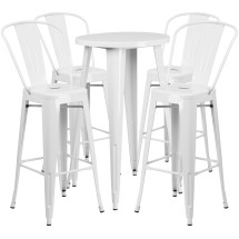 Flash Furniture CH-51080BH-4-30CAFE-WH-GG 24&quot; Round White Metal Indoor/Outdoor Bar Table Set with 4 Cafe Stools