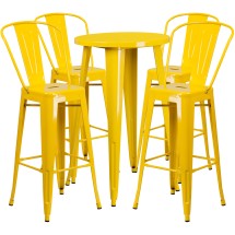 Flash Furniture CH-51080BH-4-30CAFE-YL-GG 24&quot; Round Yellow Metal Indoor/Outdoor Bar Table Set with 4 Cafe Stools