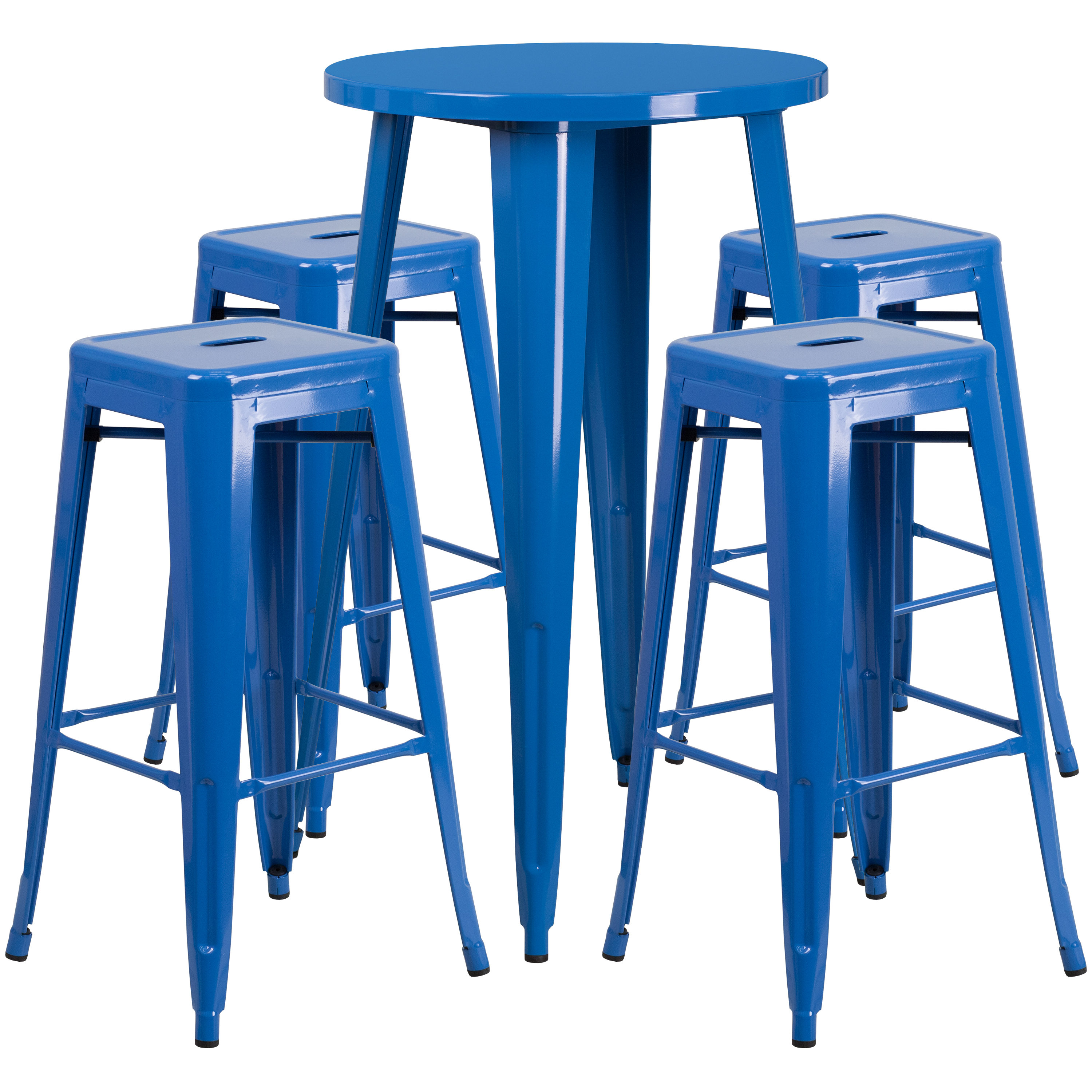 Flash Furniture CH-51080BH-4-30SQST-BL-GG 24" Round Blue Metal Indoor/Outdoor Bar Table Set with 4 Square Seat Backless Stools