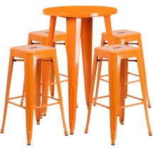 Flash Furniture CH-51080BH-4-30SQST-OR-GG 24&quot; Round Orange Metal Indoor/Outdoor Bar Table Set with 4 Square Seat Backless Stools