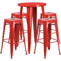 Flash Furniture CH-51080BH-4-30SQST-RED-GG 24&quot; Round Red Metal Indoor/Outdoor Bar Table Set with 4 Square Seat Backless Stools