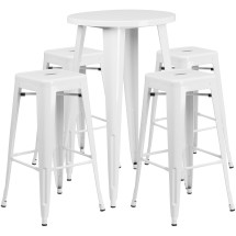 Flash Furniture CH-51080BH-4-30SQST-WH-GG 24" Round White Metal Indoor/Outdoor Bar Table Set with 4 Square Seat Backless Stools