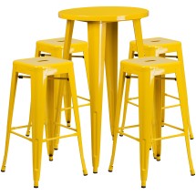 Flash Furniture CH-51080BH-4-30SQST-YL-GG 24" Round Yellow Metal Indoor/Outdoor Bar Table Set with 4 Square Seat Backless Stools