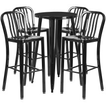 Flash Furniture CH-51080BH-4-30VRT-BK-GG 24" Round Black Metal Indoor/Outdoor Bar Table Set with 4 Vertical Slat Back Stools