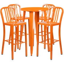 Flash Furniture CH-51080BH-4-30VRT-OR-GG 24&quot; Round Orange Metal Indoor/Outdoor Bar Table Set with 4 Vertical Slat Back Stools