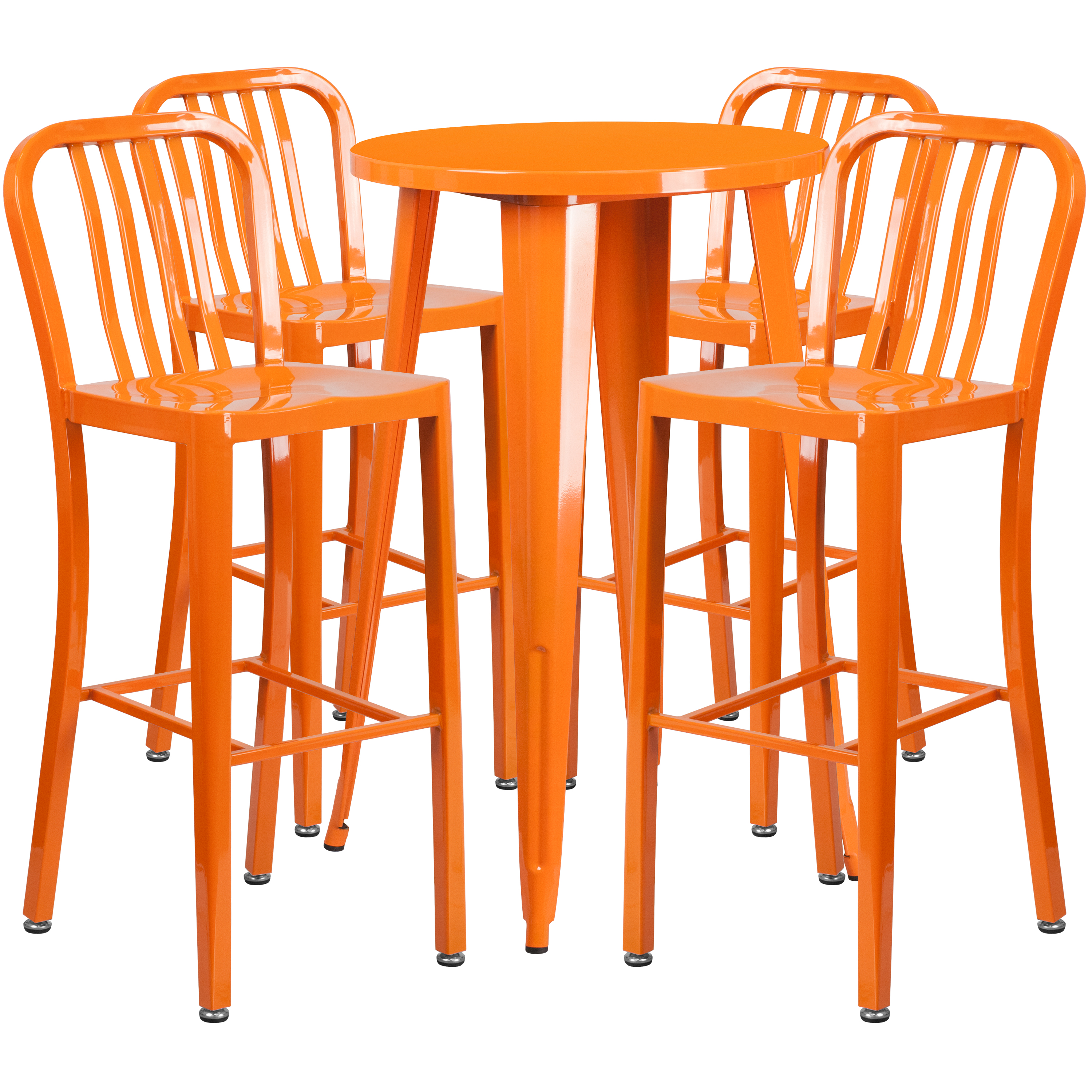 Flash Furniture CH-51080BH-4-30VRT-OR-GG 24" Round Orange Metal Indoor/Outdoor Bar Table Set with 4 Vertical Slat Back Stools