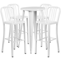 Flash Furniture CH-51080BH-4-30VRT-WH-GG 24&quot; Round White Metal Indoor/Outdoor Bar Table Set with 4 Vertical Slat Back Stools