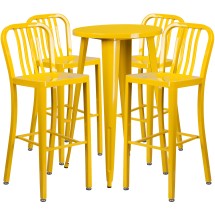 Flash Furniture CH-51080BH-4-30VRT-YL-GG 24" Round Yellow Metal Indoor/Outdoor Bar Table Set with 4 Vertical Slat Back Stools