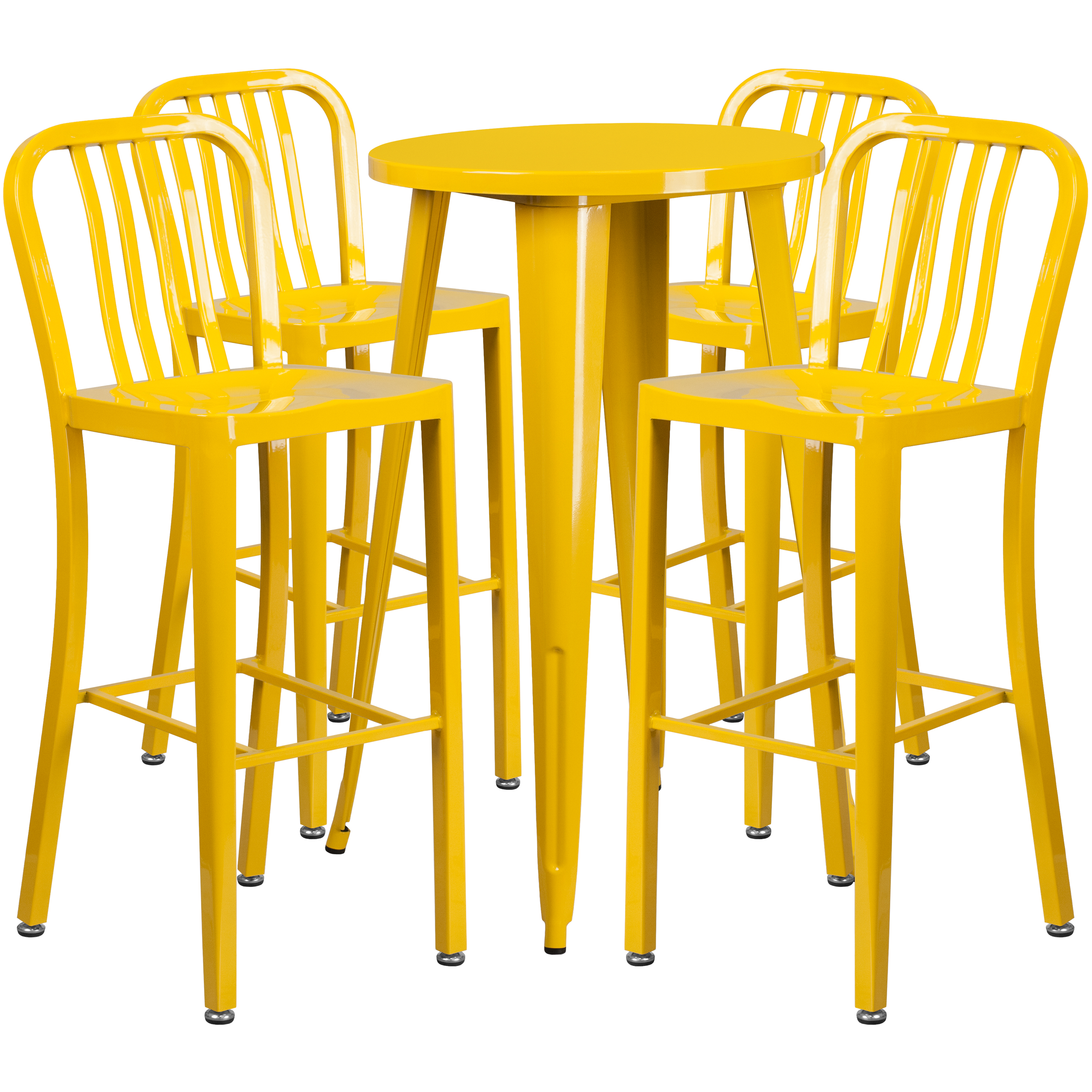 Flash Furniture CH-51080BH-4-30VRT-YL-GG 24" Round Yellow Metal Indoor/Outdoor Bar Table Set with 4 Vertical Slat Back Stools