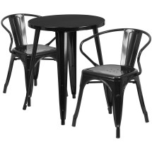 Flash Furniture CH-51080TH-2-18ARM-BK-GG 24&quot; Round Black Metal Indoor/Outdoor Table Set with 2 Arm Chairs
