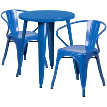 Flash Furniture CH-51080TH-2-18ARM-BL-GG 24" Round Blue Metal Indoor/Outdoor Table Set with 2 Arm Chairs