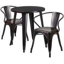 Flash Furniture CH-51080TH-2-18ARM-BQ-GG 24" Round Black-Antique Gold Metal Indoor/Outdoor Table Set with 2 Arm Chairs