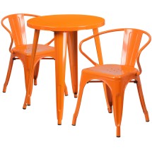 Flash Furniture CH-51080TH-2-18ARM-OR-GG 24" Round Orange Metal Indoor/Outdoor Table Set with 2 Arm Chairs