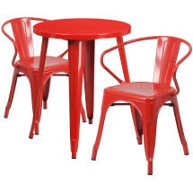 Flash Furniture CH-51080TH-2-18ARM-RED-GG 24" Round Red Metal Indoor/Outdoor Table Set with 2 Arm Chairs