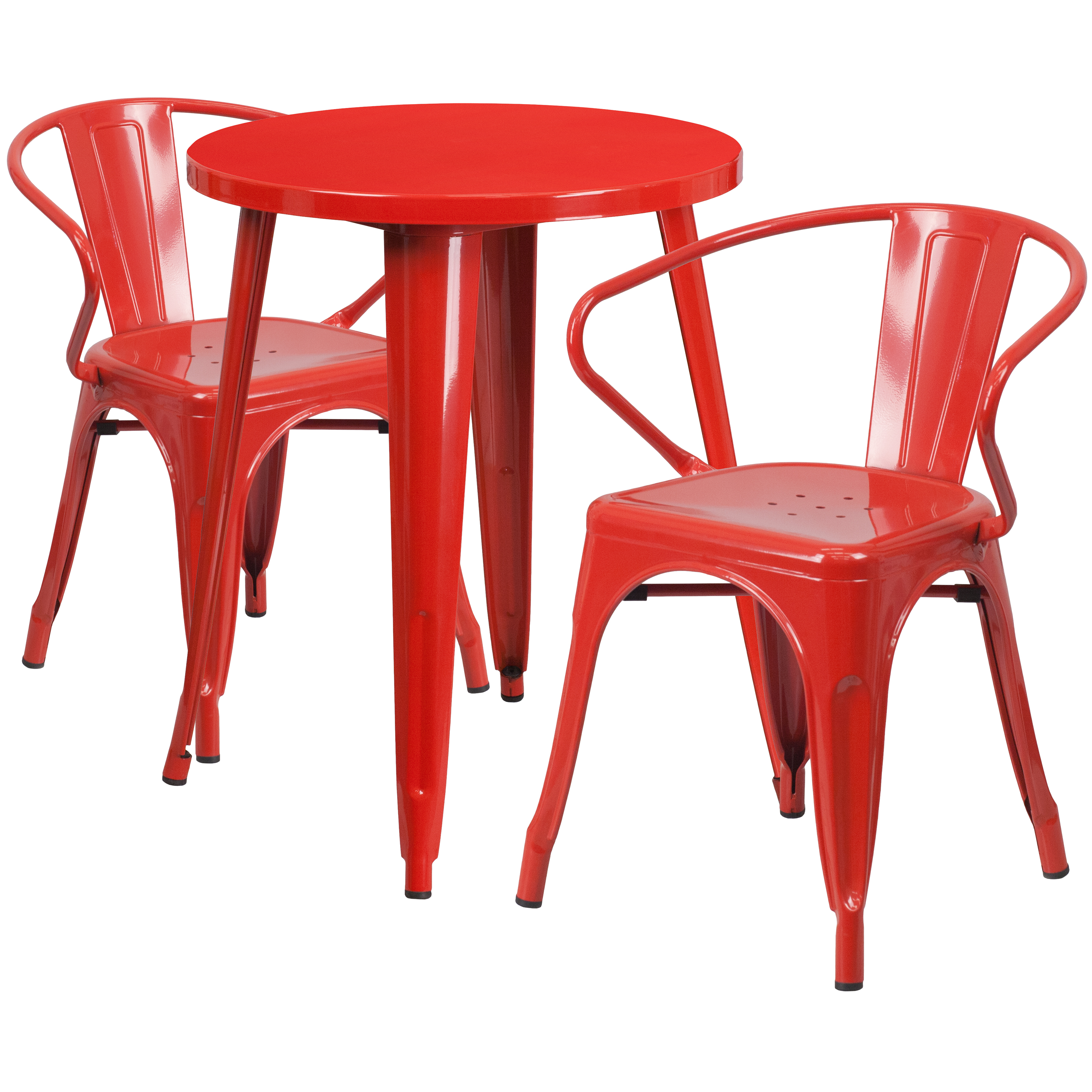 Flash Furniture CH-51080TH-2-18ARM-RED-GG 24" Round Red Metal Indoor/Outdoor Table Set with 2 Arm Chairs