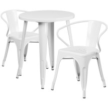 Flash Furniture CH-51080TH-2-18ARM-WH-GG 24&quot; Round White Metal Indoor/Outdoor Table Set with 2 Arm Chairs