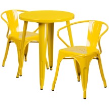 Flash Furniture CH-51080TH-2-18ARM-YL-GG 24" Round Yellow Metal Indoor/Outdoor Table Set with 2 Arm Chairs