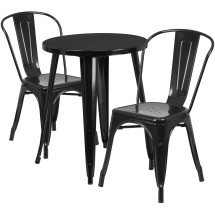 Flash Furniture CH-51080TH-2-18CAFE-BK-GG 24" Round Black Metal Indoor/Outdoor Table Set with 2 Cafe Chairs