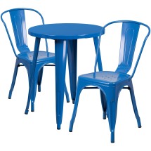 Flash Furniture CH-51080TH-2-18CAFE-BL-GG 24" Round Blue Metal Indoor/Outdoor Table Set with 2 Cafe Chairs