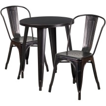 Flash Furniture CH-51080TH-2-18CAFE-BQ-GG 24&quot; Round Black-Antique Gold Metal Indoor/Outdoor Table Set with 2 Cafe Chairs