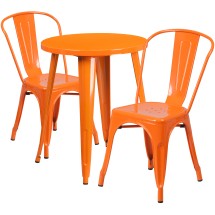 Flash Furniture CH-51080TH-2-18CAFE-OR-GG 24&quot; Round Orange Metal Indoor/Outdoor Table Set with 2 Cafe Chairs