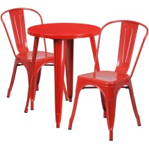 Flash Furniture CH-51080TH-2-18CAFE-RED-GG 24" Round Red Metal Indoor/Outdoor Table Set with 2 Cafe Chairs