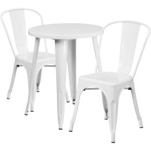 Flash Furniture CH-51080TH-2-18CAFE-WH-GG 24" Round White Metal Indoor/Outdoor Table Set with 2 Cafe Chairs