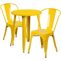 Flash Furniture CH-51080TH-2-18CAFE-YL-GG 24&quot; Round Yellow Metal Indoor/Outdoor Table Set with 2 Cafe Chairs