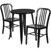 Flash Furniture CH-51080TH-2-18VRT-BK-GG 24&quot; Round Black Metal Indoor/Outdoor Table Set with 2 Vertical Slat Back Chairs