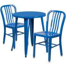 Flash Furniture CH-51080TH-2-18VRT-BL-GG 24&quot; Round Blue Metal Indoor/Outdoor Table Set with 2 Vertical Slat Back Chairs