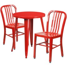 Flash Furniture CH-51080TH-2-18VRT-RED-GG 24&quot; Round Red Metal Indoor/Outdoor Table Set with 2 Vertical Slat Back Chairs