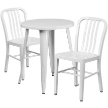 Flash Furniture CH-51080TH-2-18VRT-WH-GG 24&quot; Round White Metal Indoor/Outdoor Table Set with 2 Vertical Slat Back Chairs