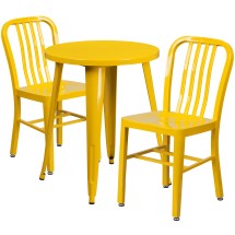 Flash Furniture CH-51080TH-2-18VRT-YL-GG 24" Round Yellow Metal Indoor/Outdoor Table Set with 2 Vertical Slat Back Chairs