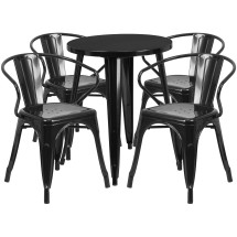 Flash Furniture CH-51080TH-4-18ARM-BK-GG 24" Round Black Metal Indoor/Outdoor Table Set with 4 Arm Chairs
