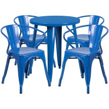 Flash Furniture CH-51080TH-4-18ARM-BL-GG 24" Round Blue Metal Indoor/Outdoor Table Set with 4 Arm Chairs