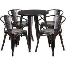 Flash Furniture CH-51080TH-4-18ARM-BQ-GG 24&quot; Round Black-Antique Gold Metal Indoor/Outdoor Table Set with 4 Arm Chairs