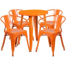 Flash Furniture CH-51080TH-4-18ARM-OR-GG 24&quot; Round Orange Metal Indoor/Outdoor Table Set with 4 Arm Chairs