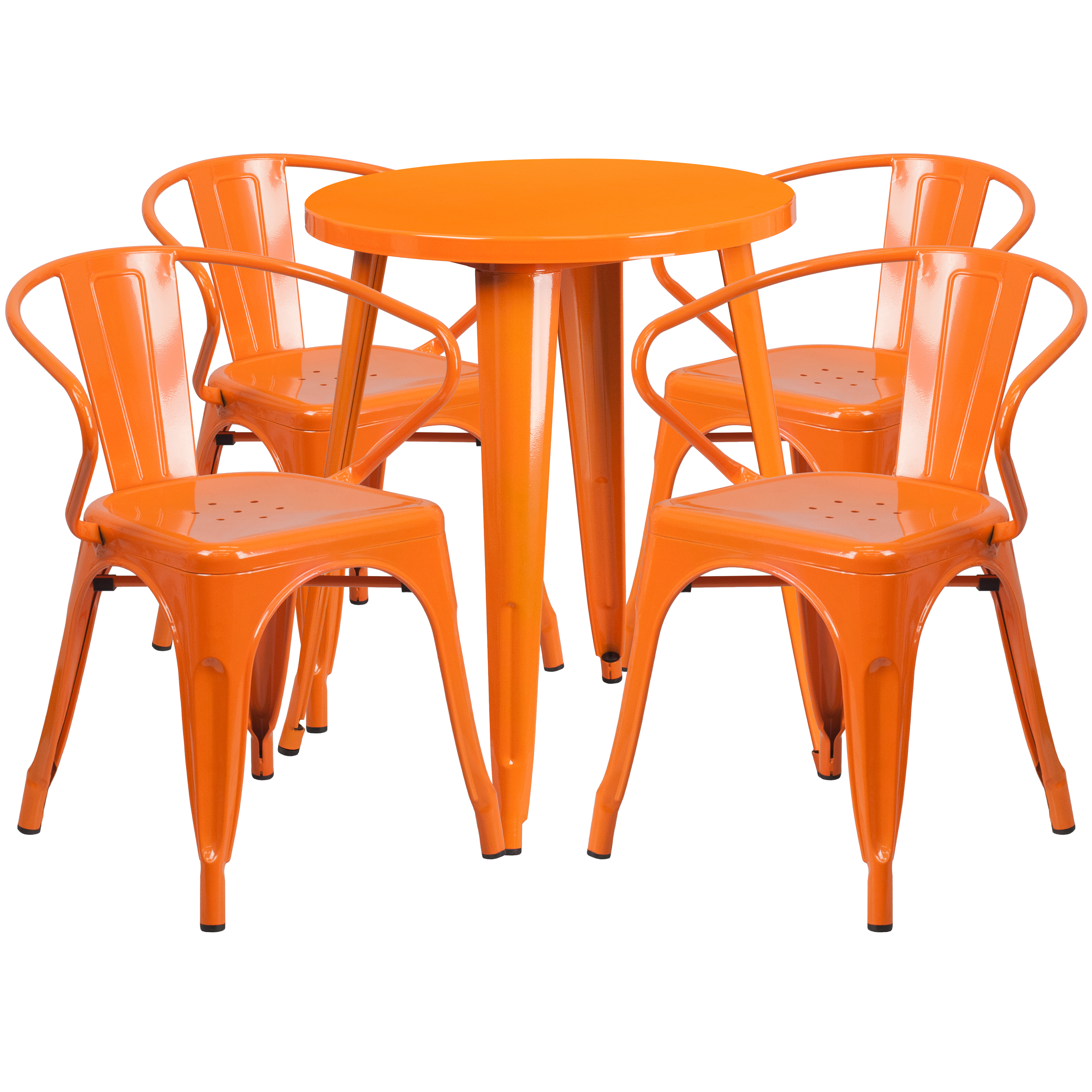 Flash Furniture CH-51080TH-4-18ARM-OR-GG 24" Round Orange Metal Indoor/Outdoor Table Set with 4 Arm Chairs
