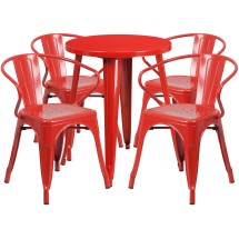 Flash Furniture CH-51080TH-4-18ARM-RED-GG 24" Round Red Metal Indoor/Outdoor Table Set with 4 Arm Chairs