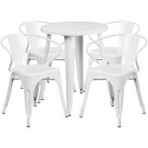 Flash Furniture CH-51080TH-4-18ARM-WH-GG 24" Round White Metal Indoor/Outdoor Table Set with 4 Arm Chairs