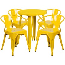 Flash Furniture CH-51080TH-4-18ARM-YL-GG 24&quot; Round Yellow Metal Indoor/Outdoor Table Set with 4 Arm Chairs