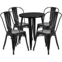 Flash Furniture CH-51080TH-4-18CAFE-BK-GG 24" Round Black Metal Indoor/Outdoor Table Set with 4 Cafe Chairs