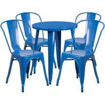 Flash Furniture CH-51080TH-4-18CAFE-BL-GG 24" Round Blue Metal Indoor/Outdoor Table Set with 4 Cafe Chairs