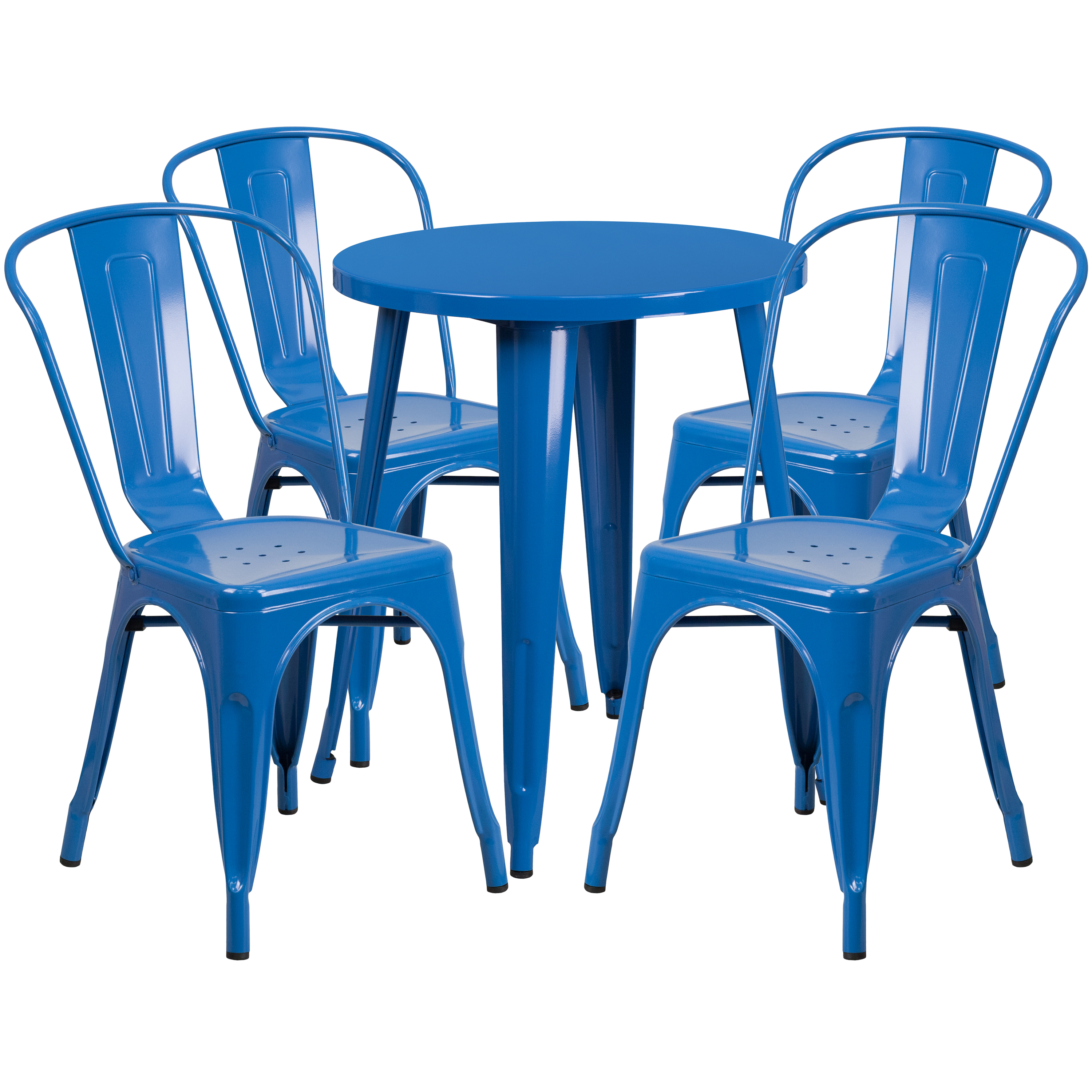 Flash Furniture CH-51080TH-4-18CAFE-BL-GG 24" Round Blue Metal Indoor/Outdoor Table Set with 4 Cafe Chairs