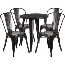 Flash Furniture CH-51080TH-4-18CAFE-BQ-GG 24&quot; Round Black-Antique Gold Metal Indoor/Outdoor Table Set with 4 Cafe Chairs